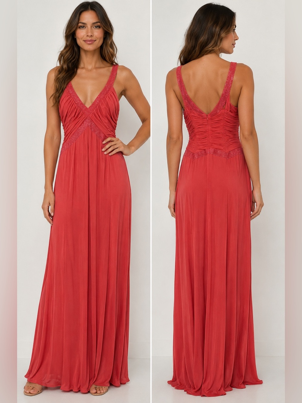 JS Boutique Coral Beaded Maxi Dress | Bridesmaid Formal Gown | Size 4